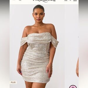 PrettyLittleThing PLUS CREAM SEQUIN BARDOT BODYCON DRESS